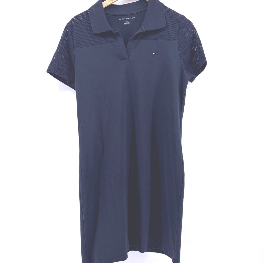 Tommy Hilfiger Navy Blue Polo Dress Mesh Sleeve Collared Short Sleeve Women's M